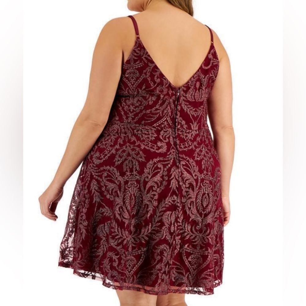 Women’s Formal Dress Plus Size 16W Speechless Red Foral Glitter Short Gown NEW - Picture 4 of 5